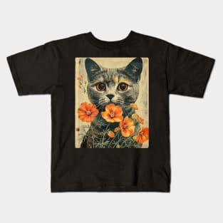 Scottish Fold Cat Flowers Photo Funny Cat Lover Gift Idea Kids T-Shirt